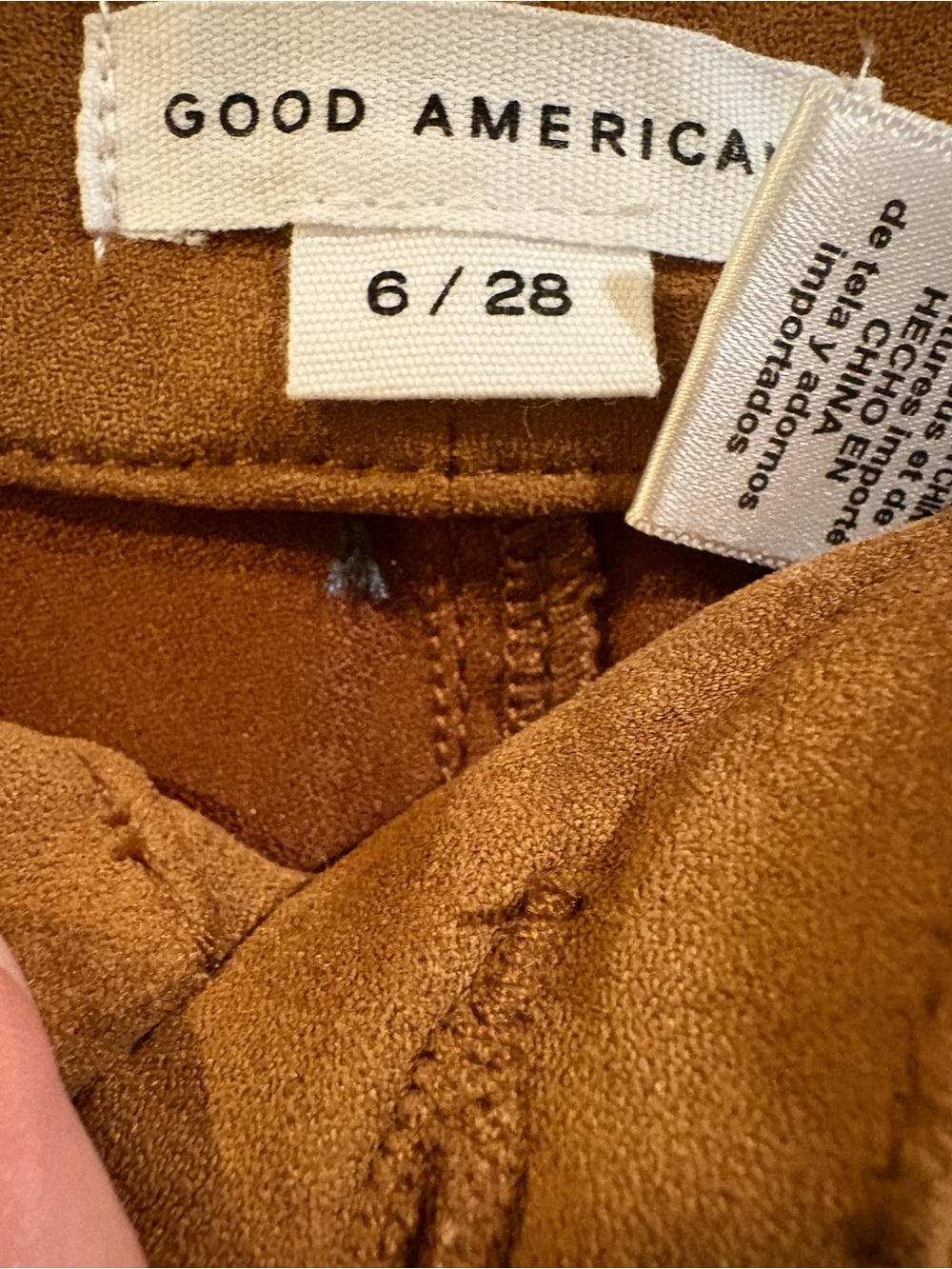 Good American Cognac Brown Suede-Look High-Rise Skinny Pants - Picture 3 of 5